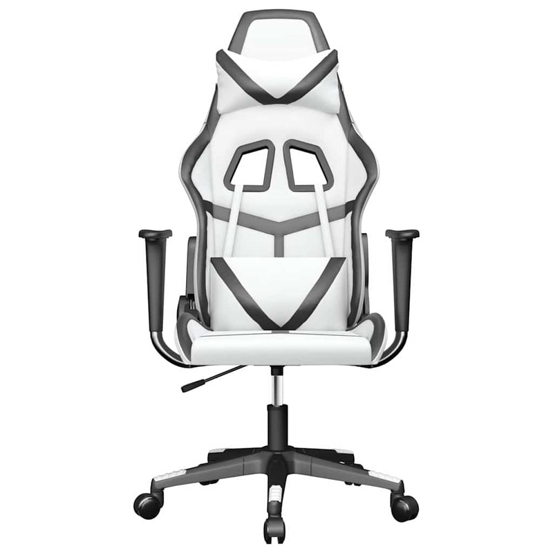 Scaun de gaming de masaj, alb și negru, piele ecologică