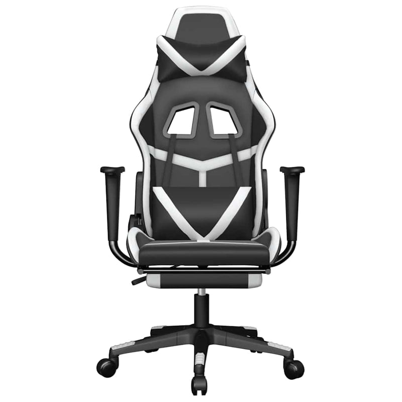 Scaun de gaming masaj/suport picioare alb/negru piele eco