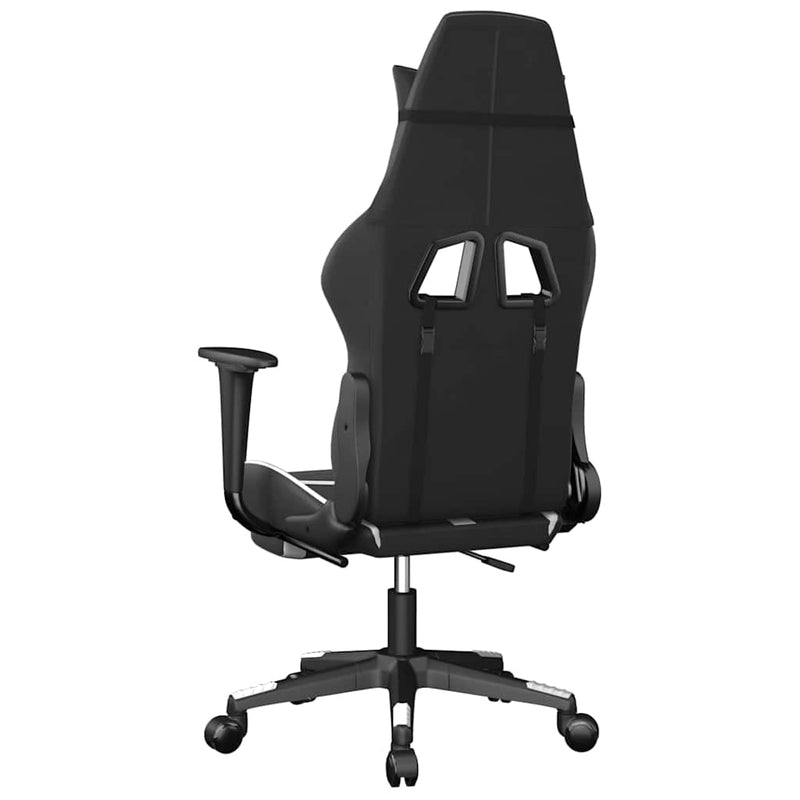 Scaun de gaming masaj/suport picioare alb/negru piele eco