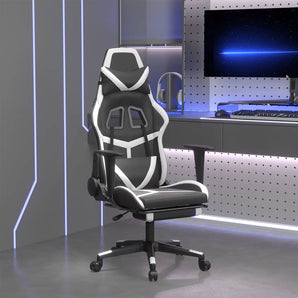 Scaun de gaming masaj/suport picioare alb/negru piele eco
