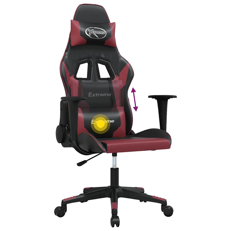 Scaun de gaming de masaj, negru și roșu vin, piele ecologică