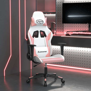 Scaun de gaming de masaj, alb și roz, piele ecologică