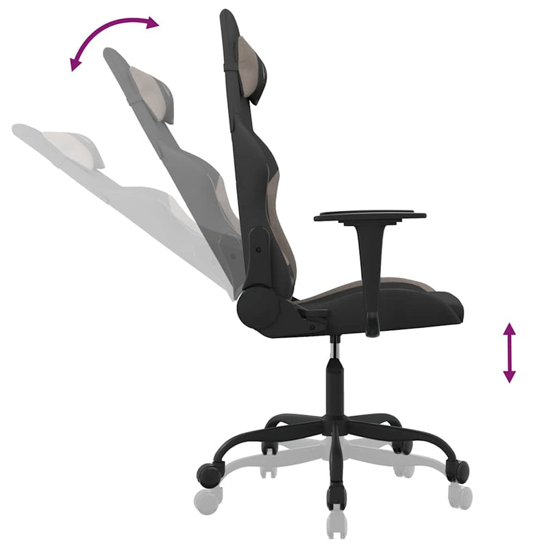 Scaun de gaming cu masaj, negru și taupe, material textil