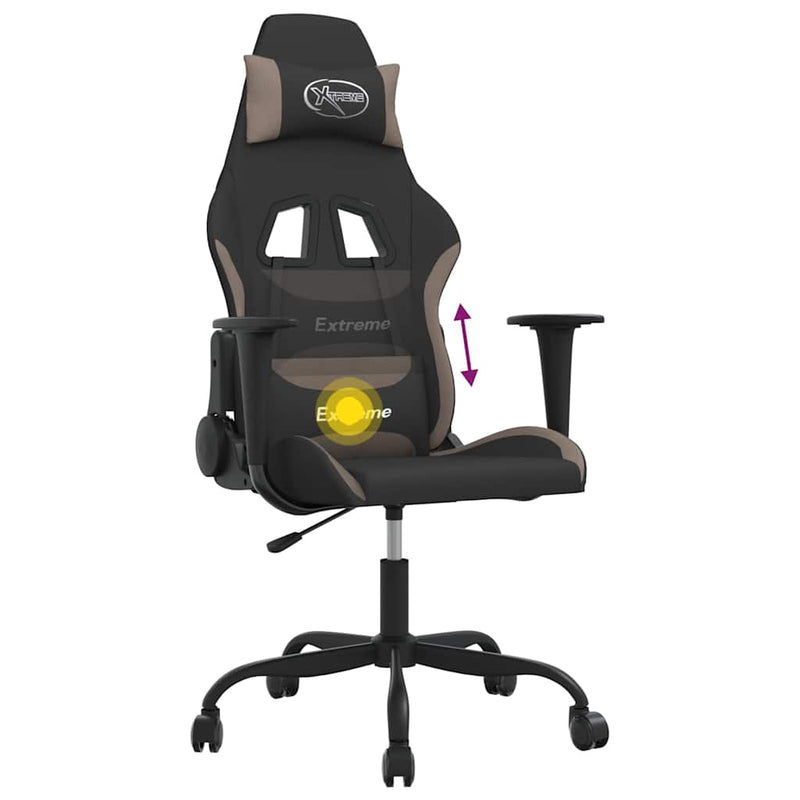 Scaun de gaming cu masaj, negru și taupe, material textil