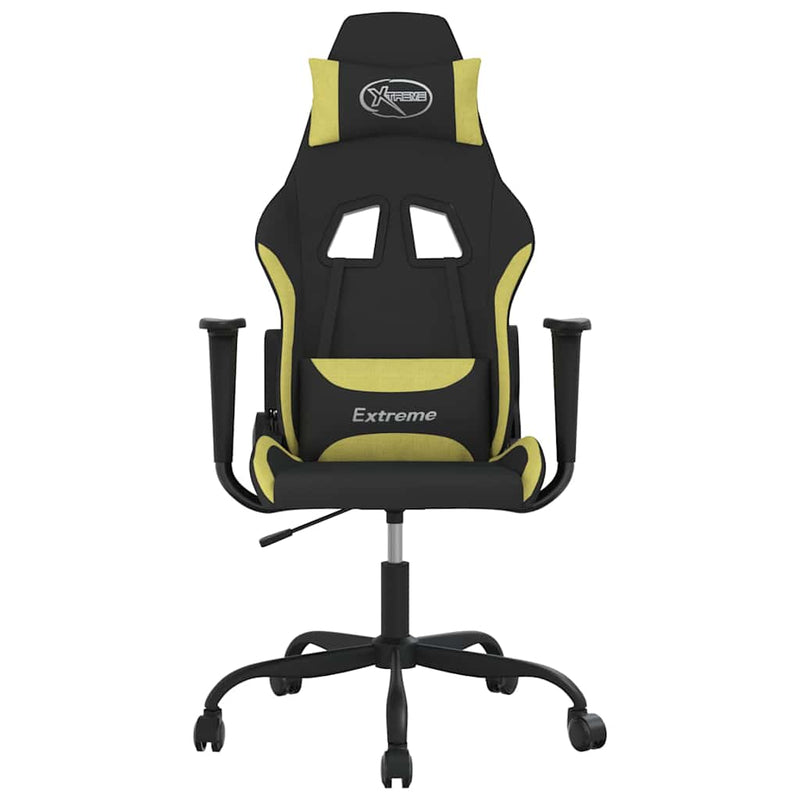 Scaun de gaming cu masaj, negru și verde deschis, textil