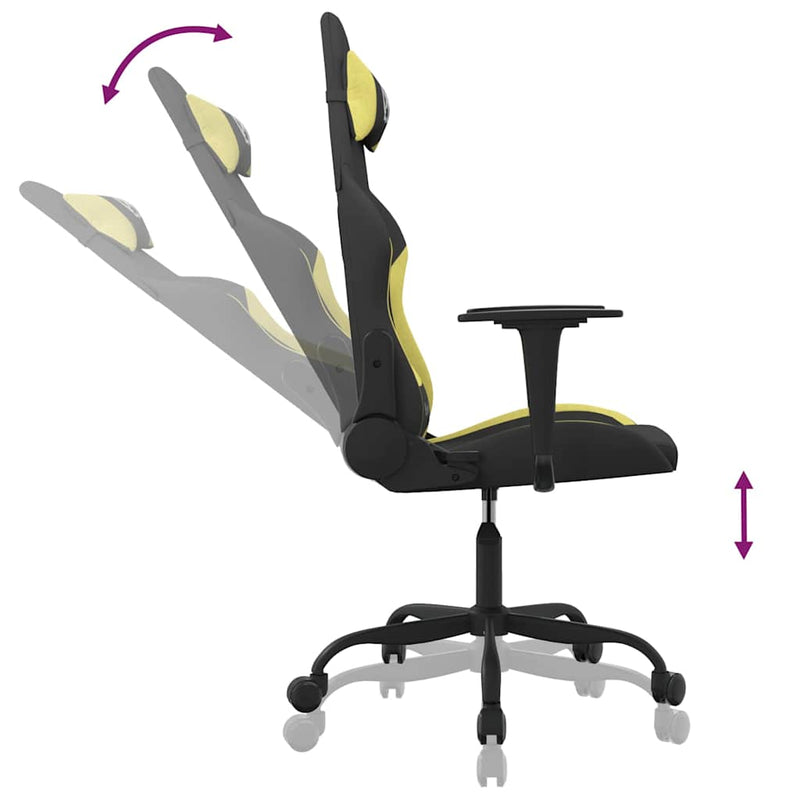 Scaun de gaming cu masaj, negru și verde deschis, textil