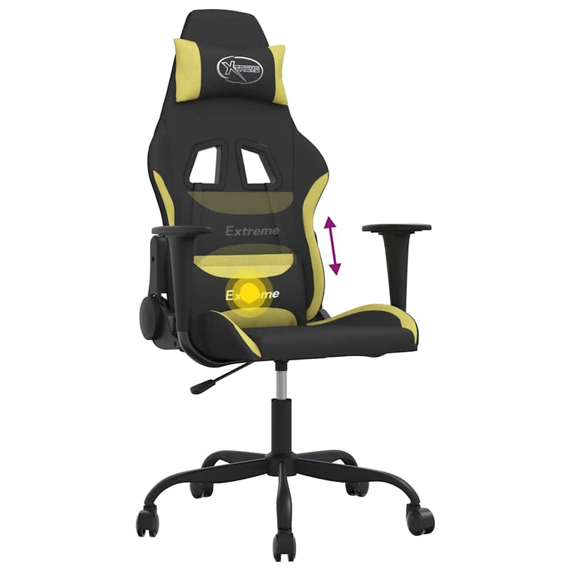 Scaun de gaming cu masaj, negru și verde deschis, textil