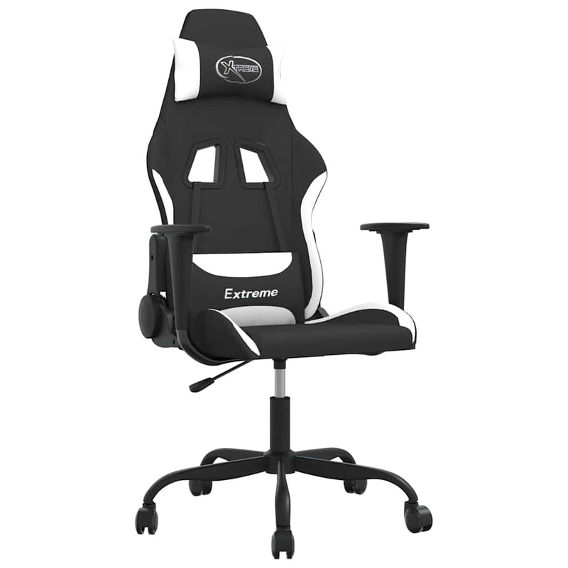 Scaun de gaming cu masaj, negru și alb, material textil