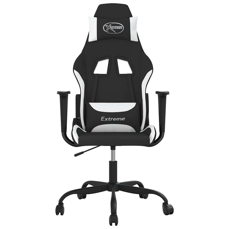 Scaun de gaming cu masaj, negru și alb, material textil