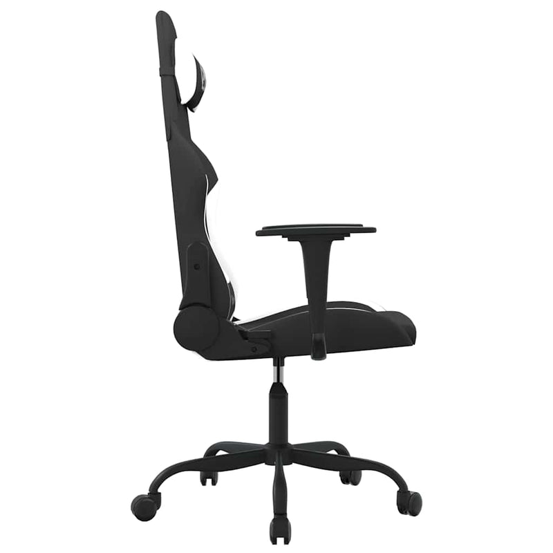 Scaun de gaming cu masaj, negru și alb, material textil