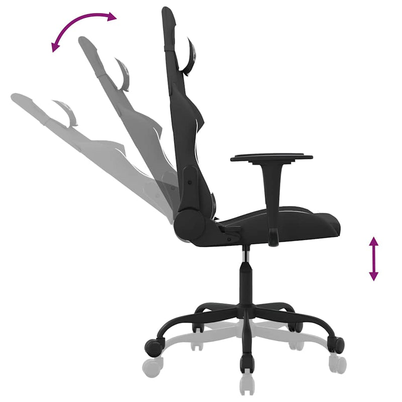 Scaun de gaming cu masaj, negru și alb, material textil