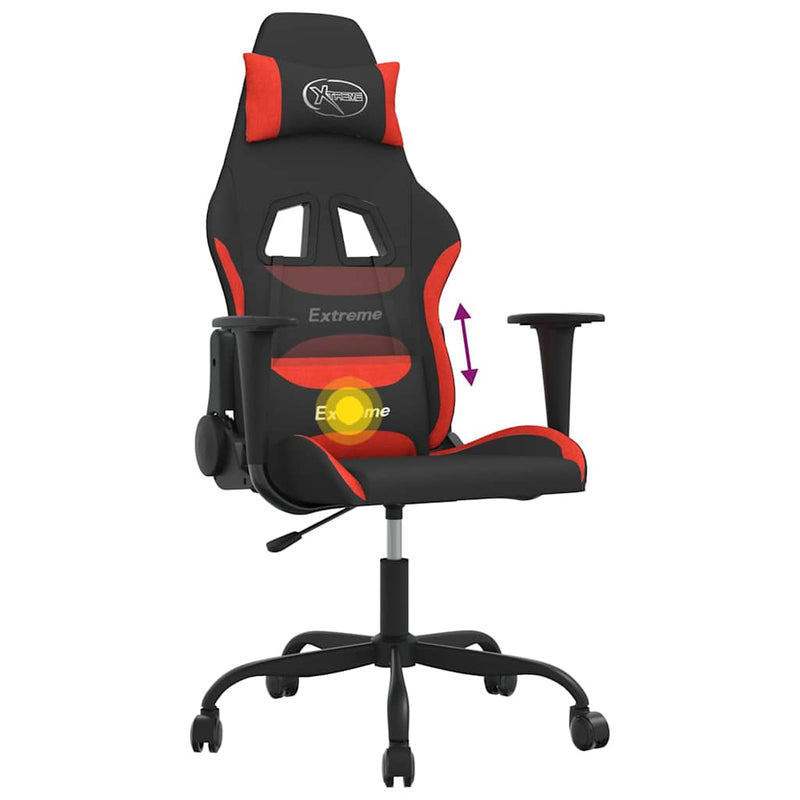Scaun de gaming cu masaj, negru și roșu, material textil