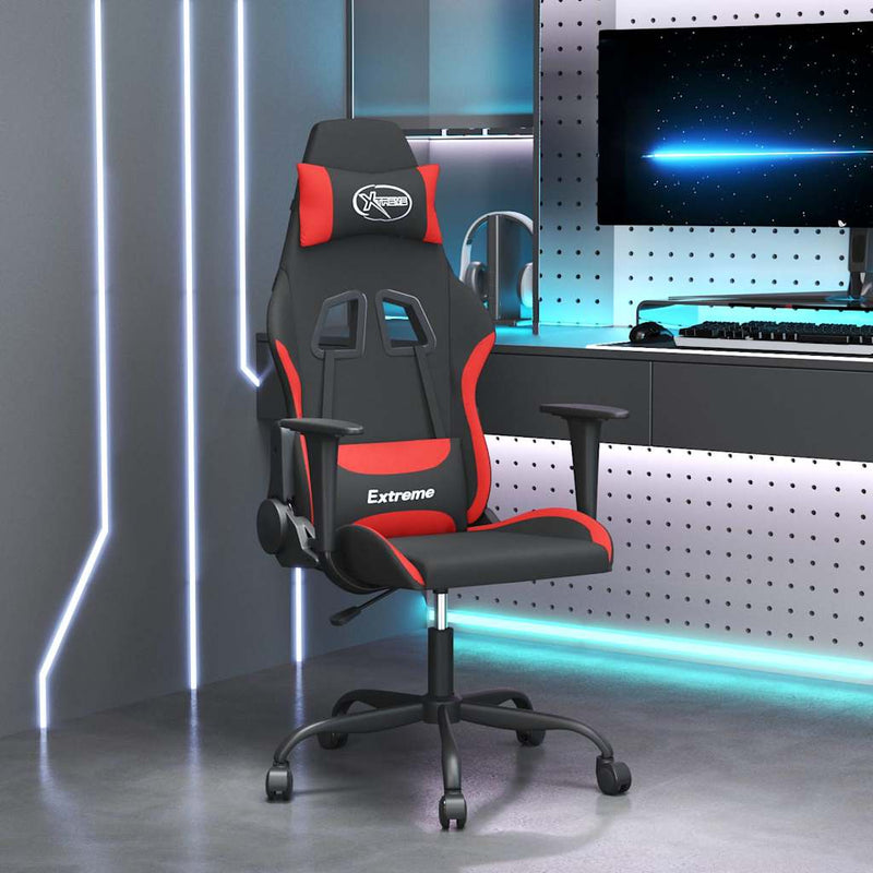 Scaun de gaming cu masaj, negru și roșu, material textil
