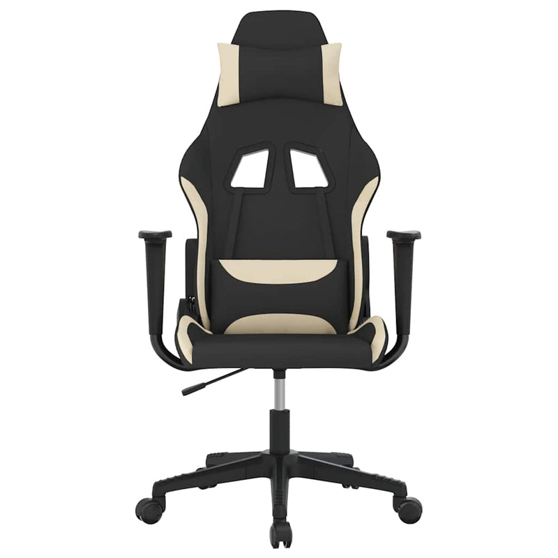 Scaun de gaming cu masaj, negru și crem, material textil