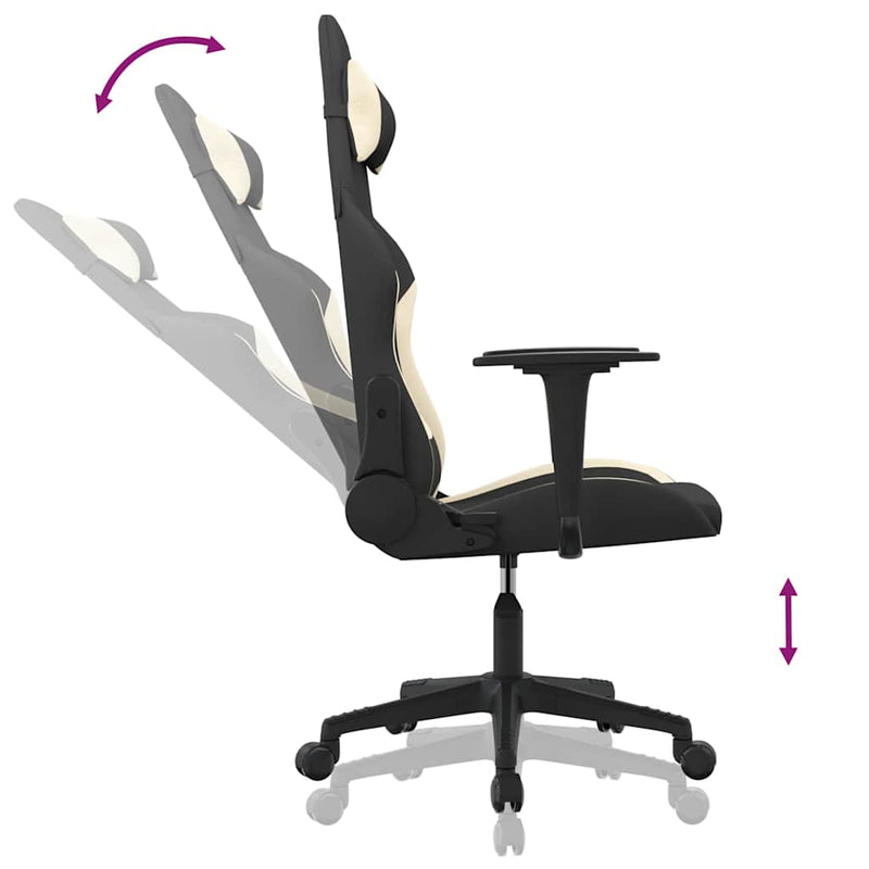 Scaun de gaming cu masaj, negru și crem, material textil