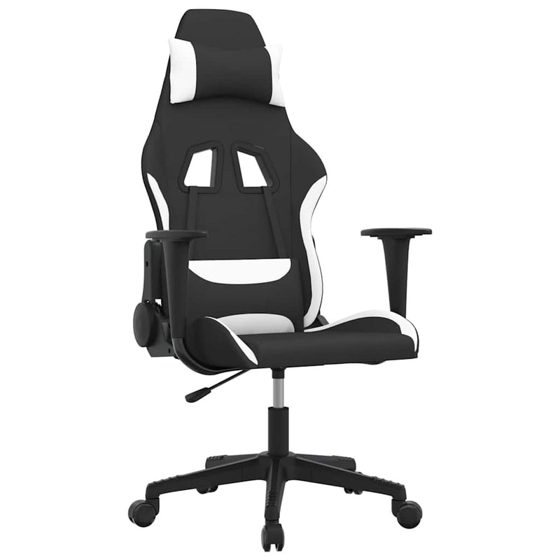 Scaun de gaming cu masaj, negru și alb, material textil