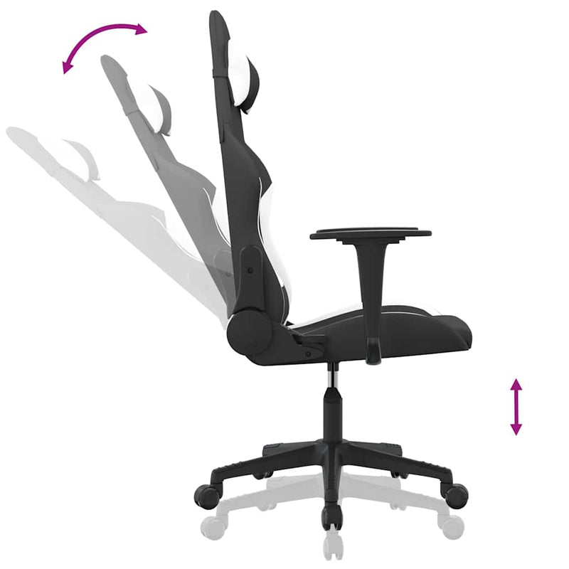Scaun de gaming cu masaj, negru și alb, material textil