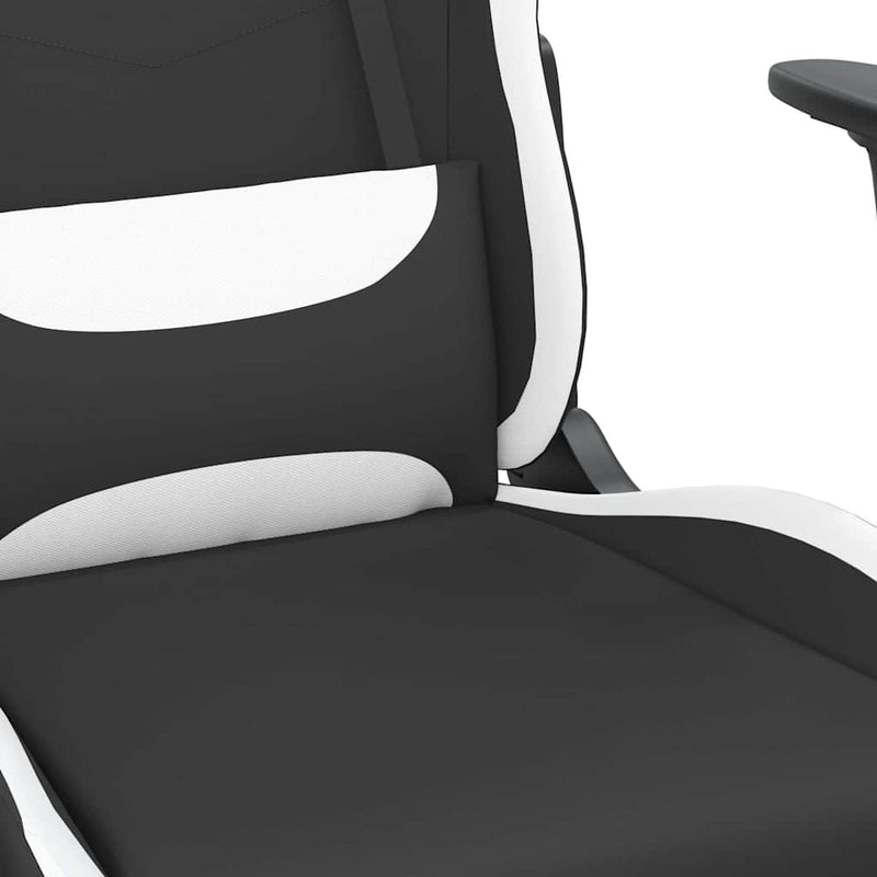 Scaun de gaming cu masaj, negru și alb, material textil