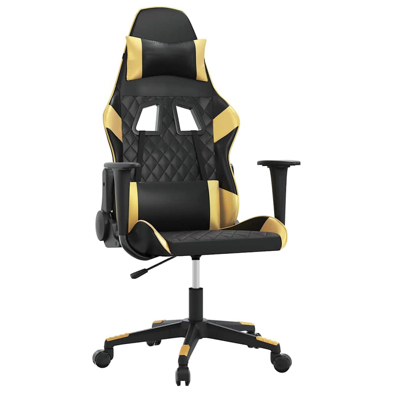 Scaun de gaming de masaj, negru și auriu, piele ecologică