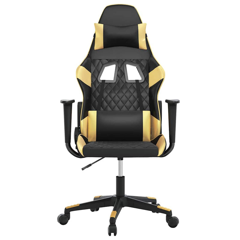 Scaun de gaming de masaj, negru și auriu, piele ecologică