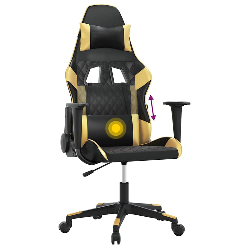 Scaun de gaming de masaj, negru și auriu, piele ecologică