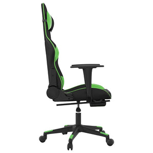 Scaun gaming de masaj/suport picioare, negru/verde, piele eco