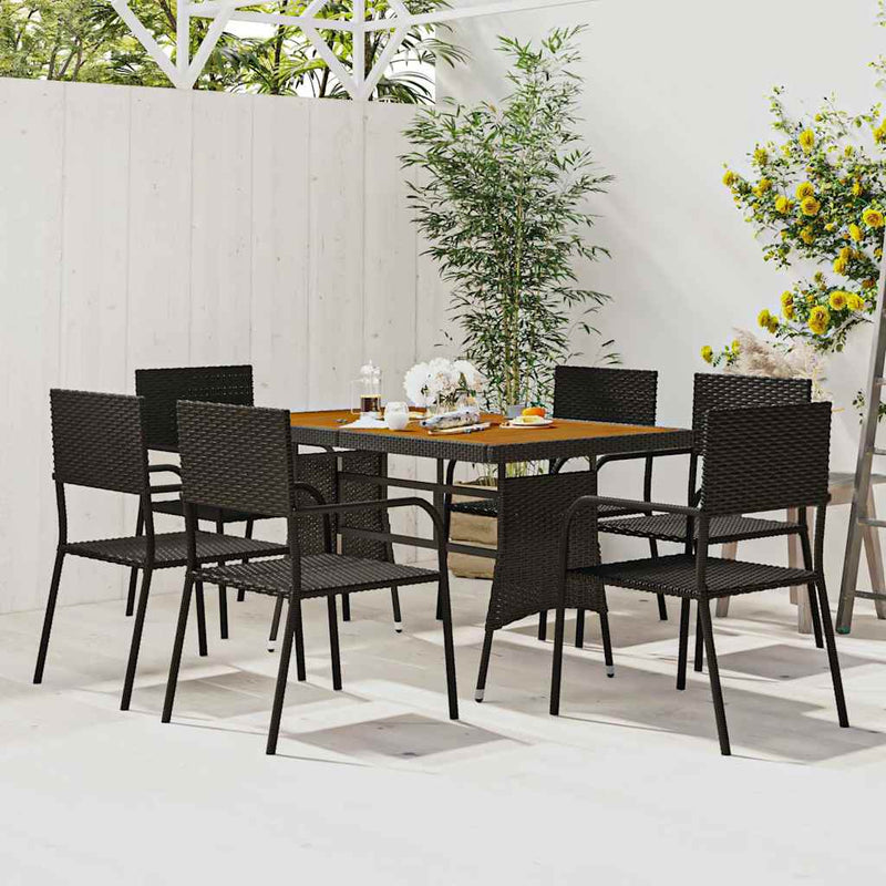 Set mobilier de exterior, 7 piese, negru, poliratan