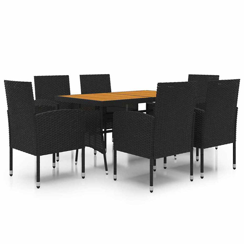 Set mobilier de exterior, 7 piese, negru, poliratan