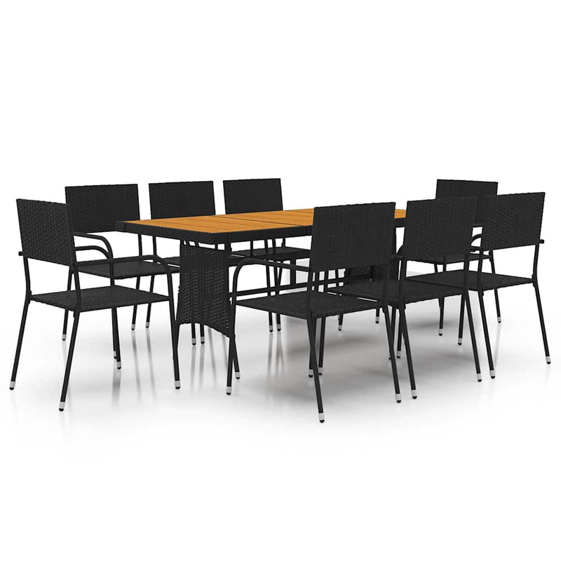 Set mobilier de exterior, 9 piese, negru, poliratan