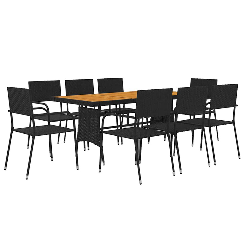 Set mobilier de exterior, 9 piese, negru, poliratan