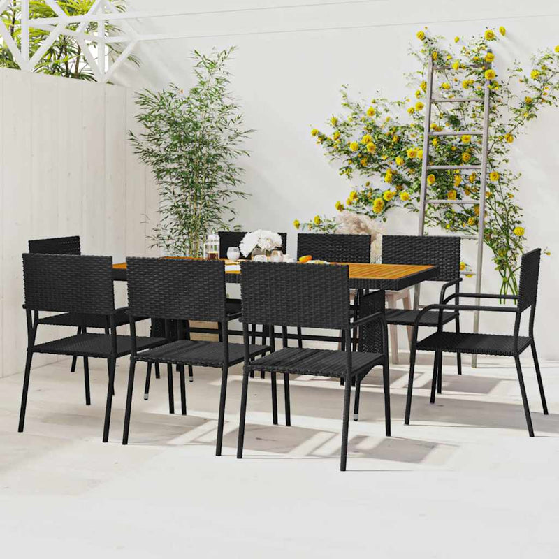Set mobilier de exterior, 9 piese, negru, poliratan