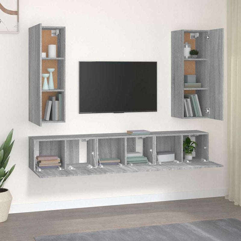 Set dulapuri TV, 5 piese, gri sonoma, lemn prelucrat