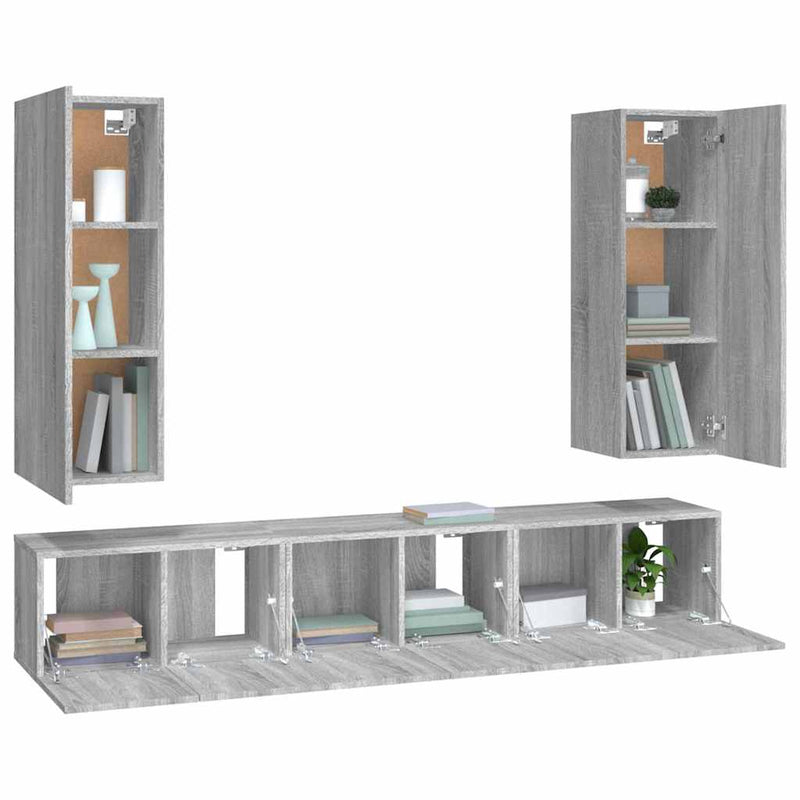 Set dulapuri TV, 5 piese, gri sonoma, lemn prelucrat