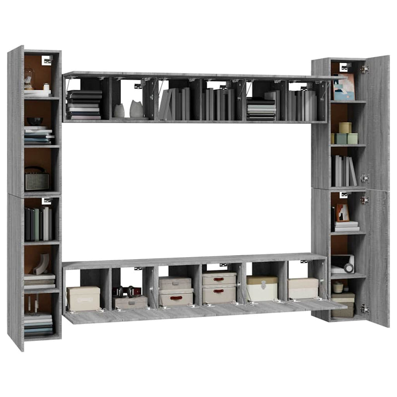 Set dulapuri TV, 10 piese, gri sonoma, lemn compozit