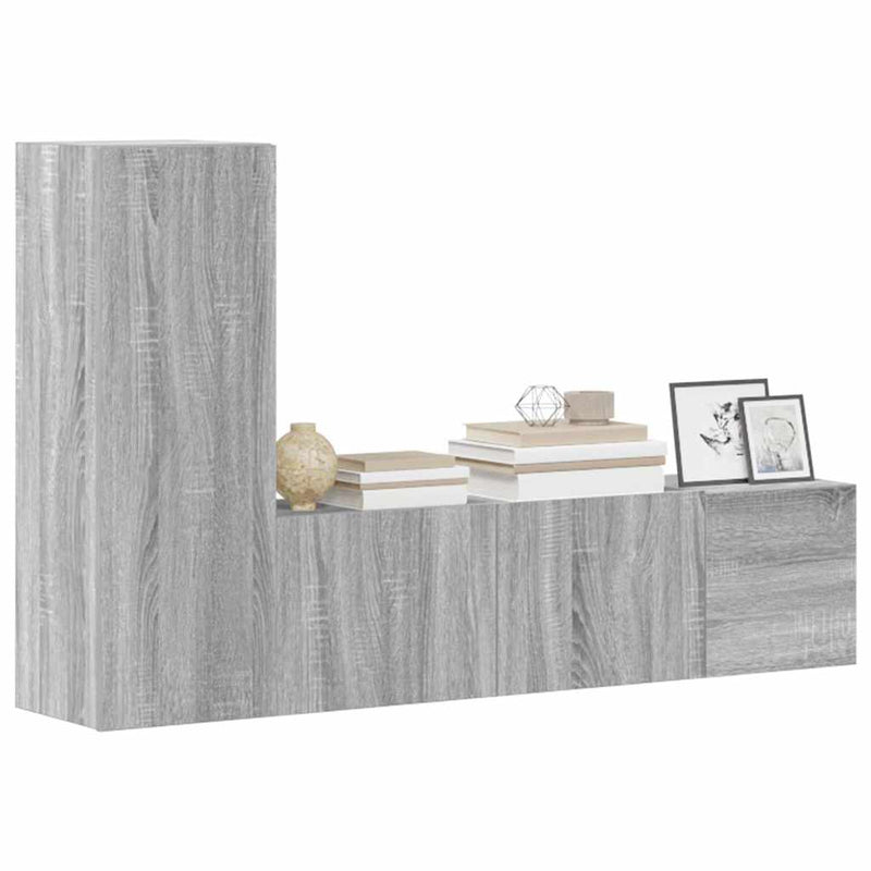 Set dulap TV, 3 piese, gri sonoma, lemn prelucrat