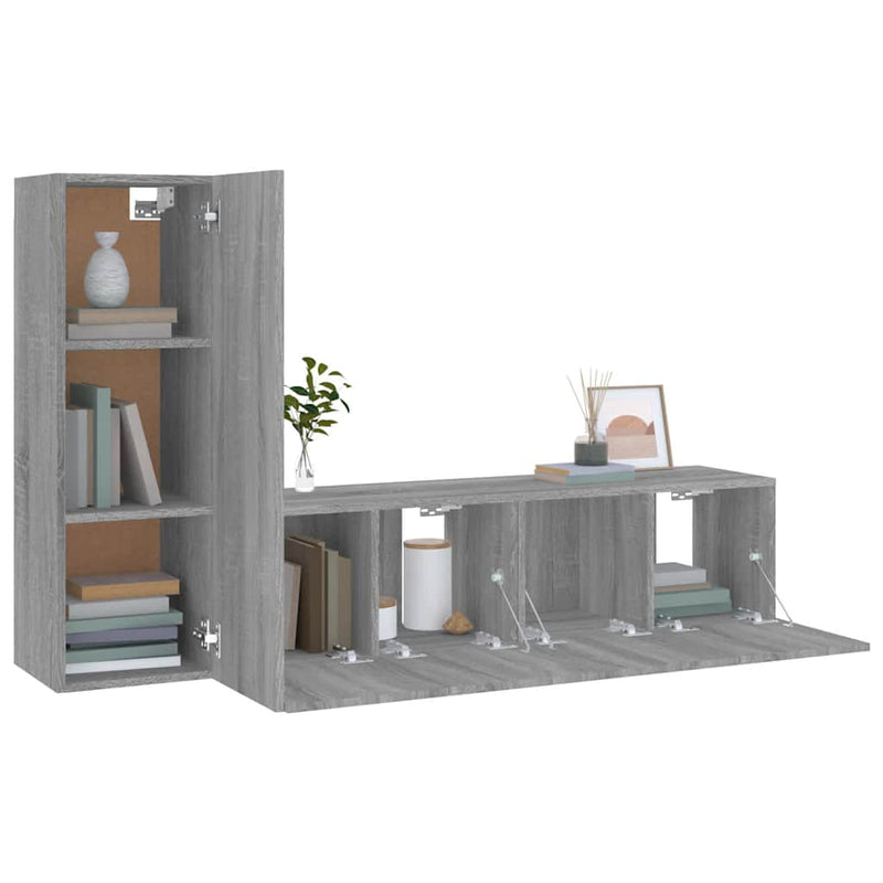 Set dulap TV, 3 piese, gri sonoma, lemn prelucrat