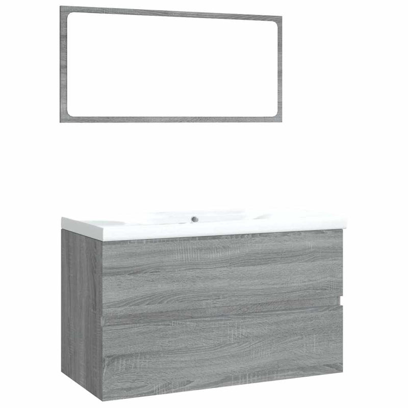Set de mobilier de baie, gri sonoma, lemn prelucrat