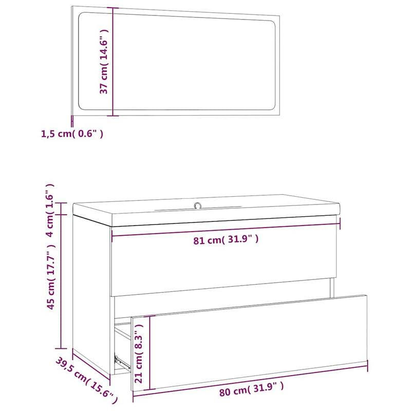 Set de mobilier de baie, gri sonoma, lemn prelucrat