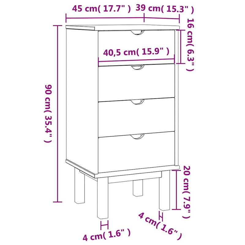 Dulap cu sertar "OTTA", maro/gri, 45x39x90cm, lemn masiv pin