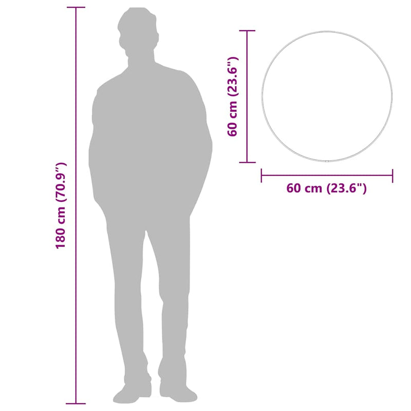 Oglindă de perete rotundă, argintiu, Ø 60 cm