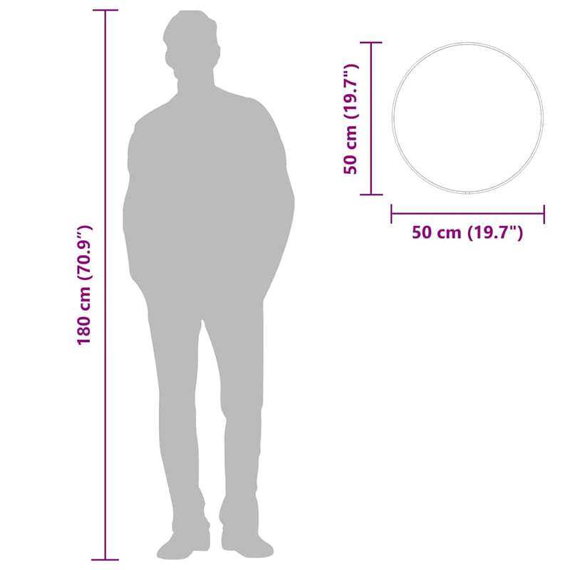 Oglindă de perete rotundă, negru, Ø 50 cm