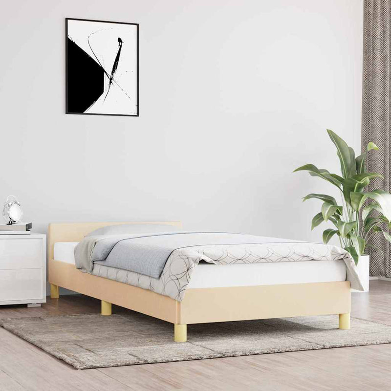 Cadru de pat cu tăblie fără saltea, crem, 80x200 cm, textil