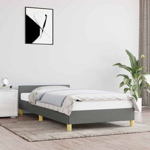 Cadru de pat fără saltea, gri închis, 90x190 cm, textil