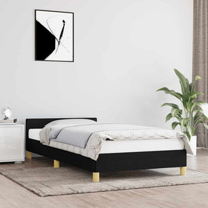 Cadru de pat cu tăblie fără saltea, negru, 90x190 cm, textil