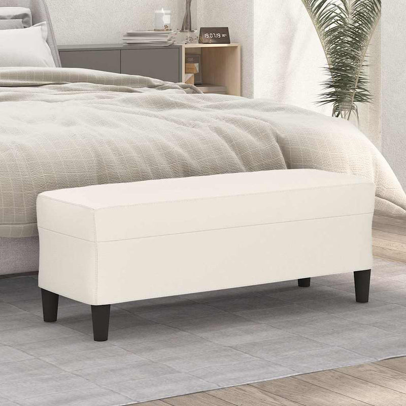 Bancă, crem, 100x35x41 cm, piele ecologică