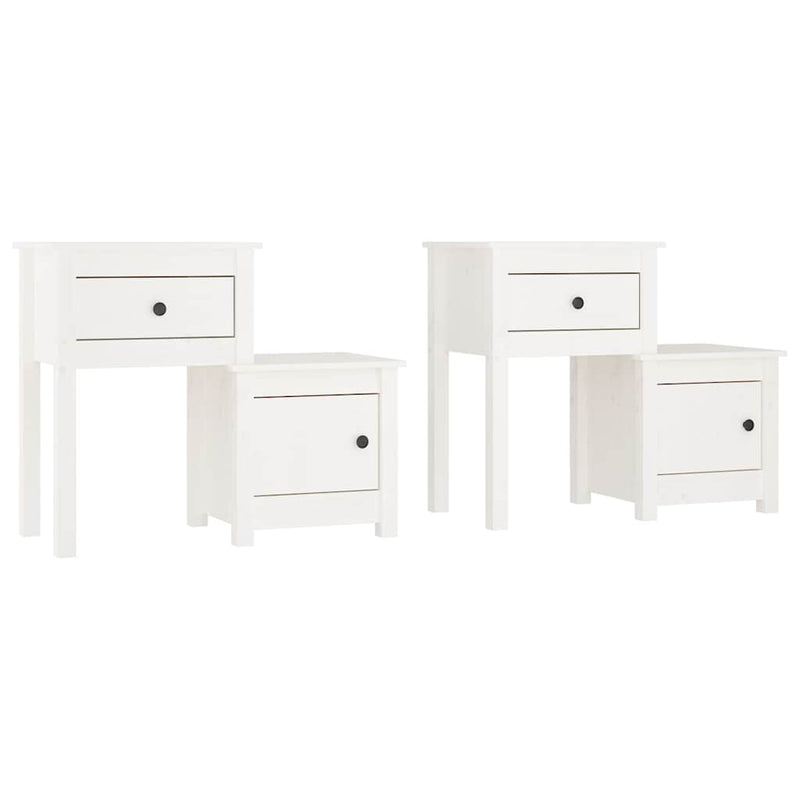 Noptiere, 2 buc., alb, 79,5x38x65,5 cm, lemn masiv de pin