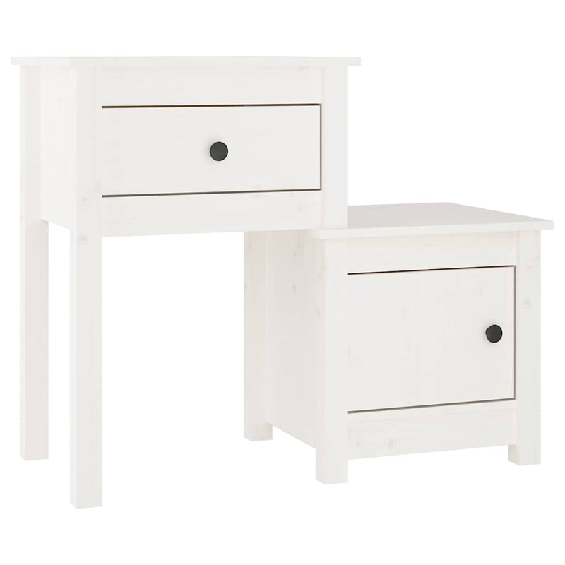 Noptiere, 2 buc., alb, 79,5x38x65,5 cm, lemn masiv de pin