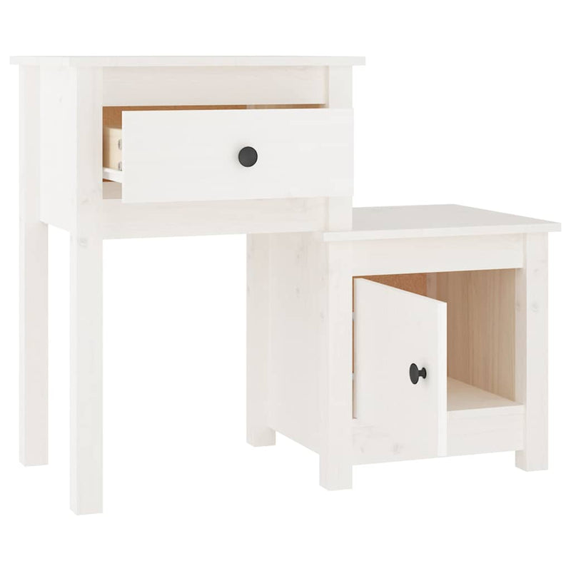 Noptiere, 2 buc., alb, 79,5x38x65,5 cm, lemn masiv de pin