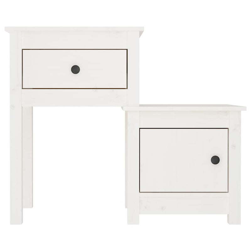 Noptiere, 2 buc., alb, 79,5x38x65,5 cm, lemn masiv de pin