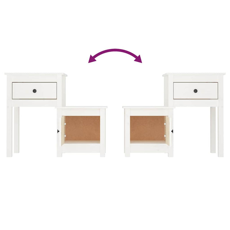 Noptiere, 2 buc., alb, 79,5x38x65,5 cm, lemn masiv de pin